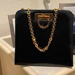 Salvatore Ferragamo Black Bag with Gold Chain Accent
